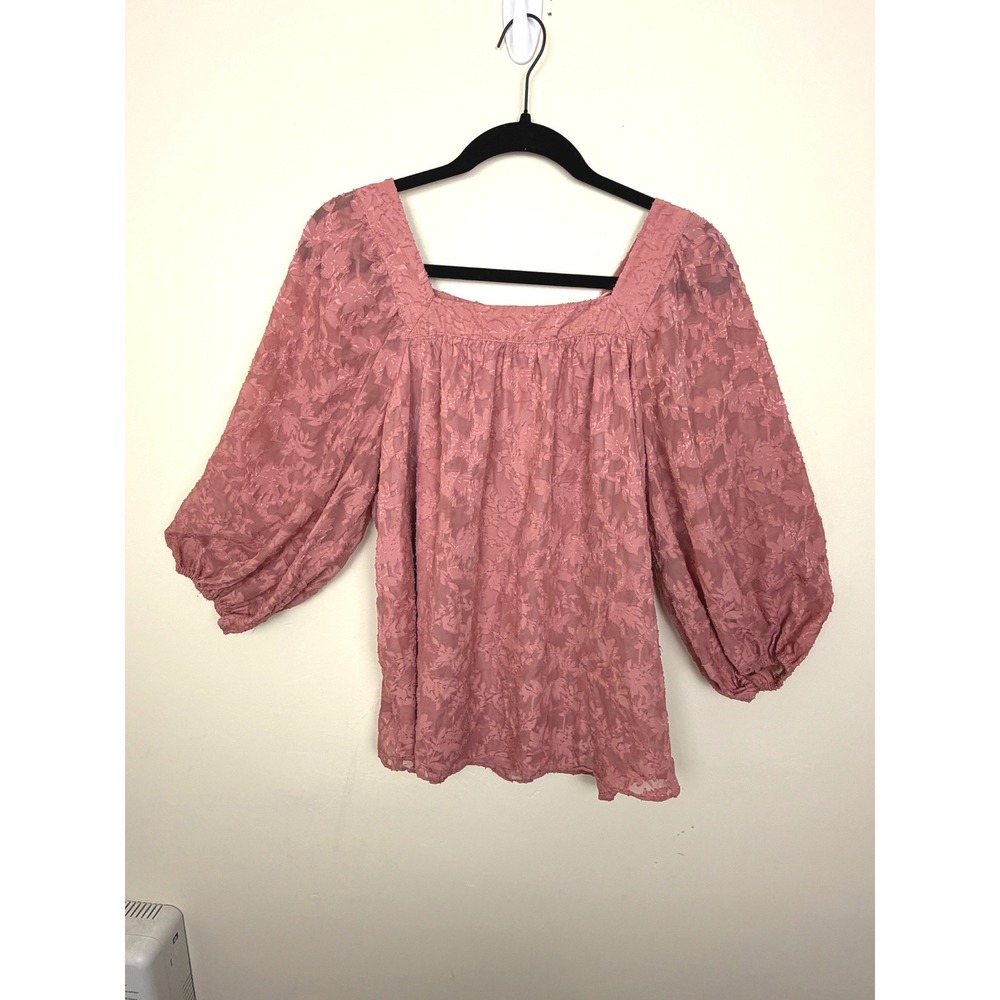 Dusty Pink M Floral Balloon Puff Sleeve Square Neck Blouse